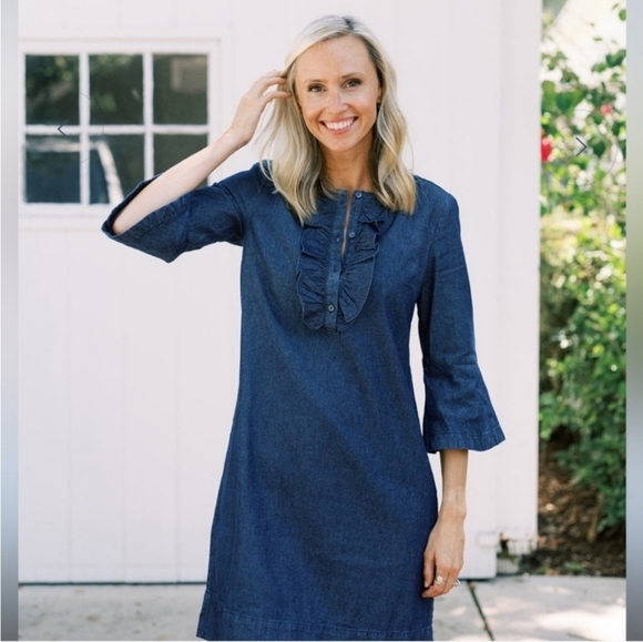 Draper James Chambray Ruffle Bell Sleeves Shift Dress - Picture 5 of 9